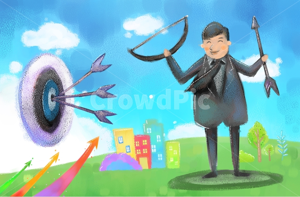 비즈니스,비즈니스맨,회사원,회사,남자,사람,대기업,직장인,직장,경영,영업,기업,워크,업무,금융,근로자,진취,노력,젠틀맨,거래,계약,페인터,일러스트,회화,삽화,그림,상황,캐릭터,목표,목표의식,명중,확신,확실,일등,100,백프로,백퍼센트,타깃,타겟,화살,활,비젼,방향,방향성,성공,비전,우수,1위,업체,신뢰,믿음,상향,화살표,빌딩,건물,나무,웃음,기쁨,노하우,경력,중심,환의,이룩함,명궁,자신감,노련함,하늘,구름,동산,비즈니스,사업,business,service,work,그래픽,일러스트레이션,graphic,illustration