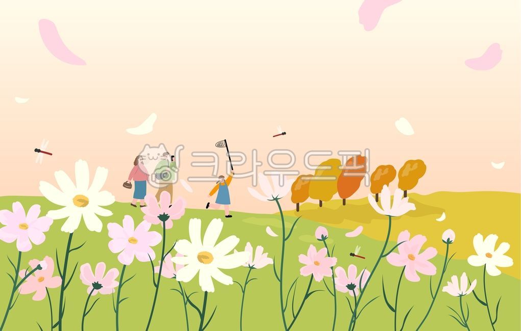 일러스트,가을,가을일러스트,추수,코스모스,잠자리,9월,10월,낙엽,나뭇잎,들판,황금들판,가을맞이,그래픽,이벤트,시즌,계절,추석,명절,멜빵치마,가을꽃,꽃,시골,풍년,농촌,삽화,가을배경,백그라운드,가을이미지,가을벡터,어린아이,가족,연인,고추잠자리,illustration,autumn,season,graphic