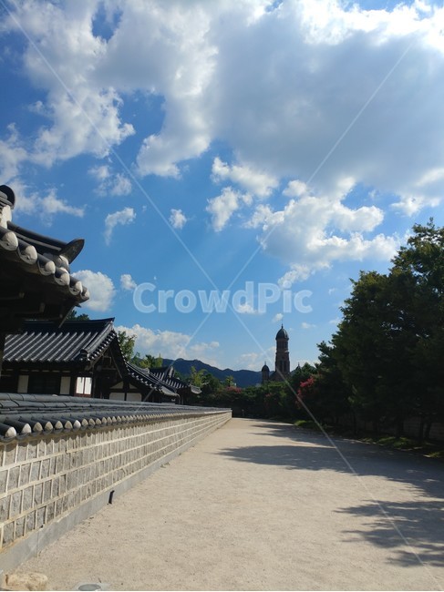 돌담,전주,전동성당,하늘,구름,한국전통,한국문화,korean traditional,korean culture,건축물,건물외관,exterior,building,structure,architecture,construction