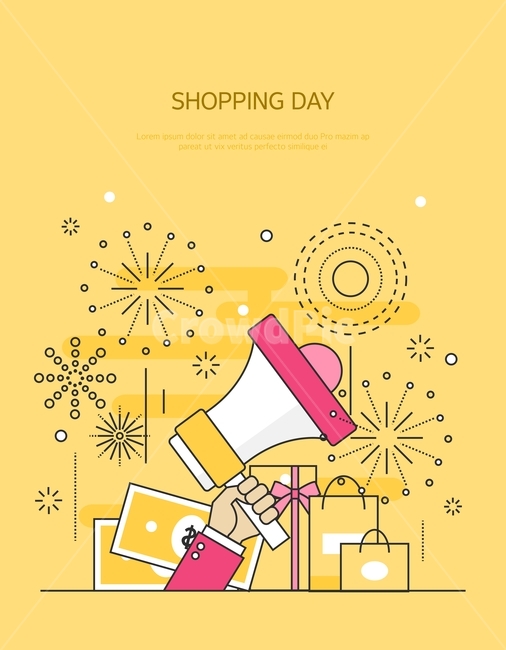 확성기,손,돈,쇼핑백,선물상자,선물,폭죽,쇼핑,라인,라인일러스트,쇼핑,shopping,그래픽,일러스트레이션,graphic,illustration