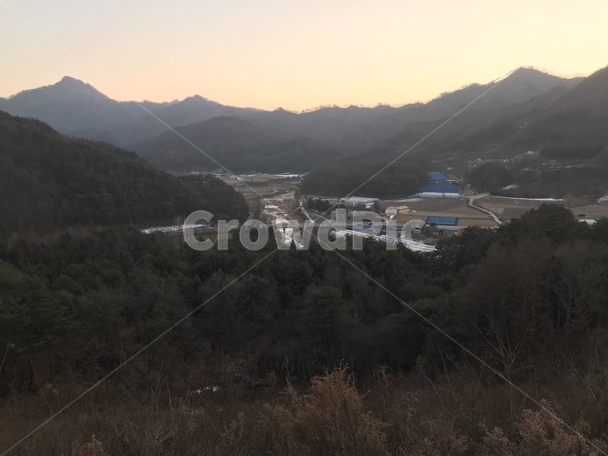 시골,노을,마을,분지,산