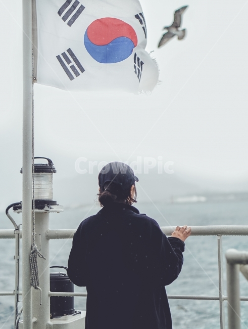 우리나라,태극기,섬,제주도,우도,갈매기,바다,비오는날,흐린날,rain,rainy,cloudy,여행,travel,비,배,boat,ship,사람,인물,인간,human,person,여행,휴가,traveling,vacation,trip