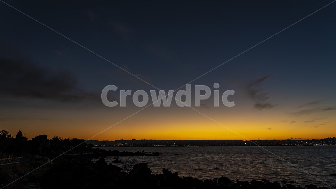 주황,파랑,해변,석양,노을,해질녘,바다,풍경,일몰,nature,sunset