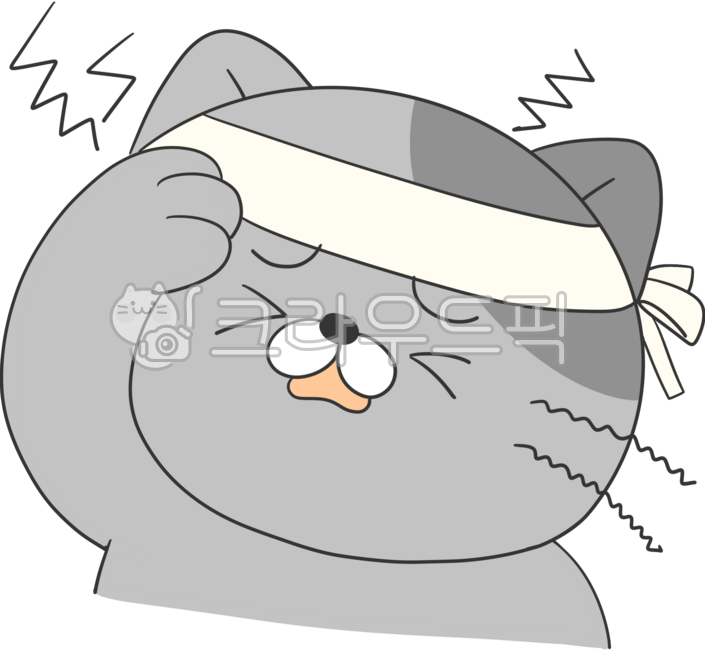 머리아픔,두통,스트레스,스트레스받는고양이,고양이캐릭터,아픈고양이,지끈지끈