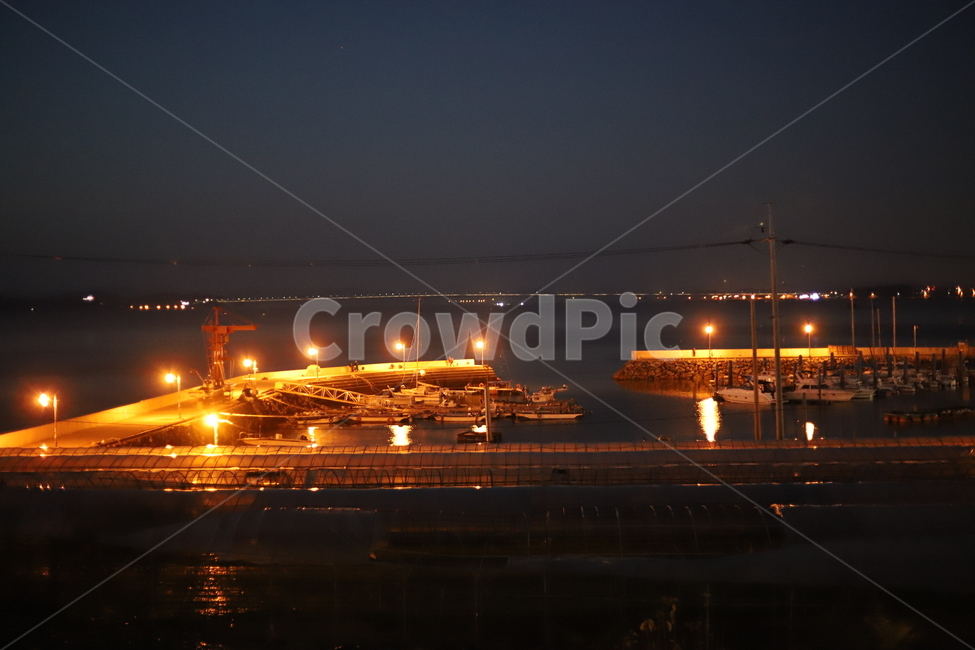 night view,streetlamp,ocean,fire,Wharf,sea,Street lamp