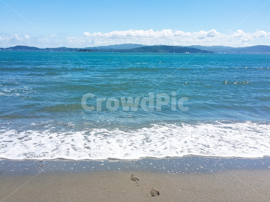 뉴질랜드,바다,해변,비치,파도,푸른,발자국,해변,바다,beach,sea