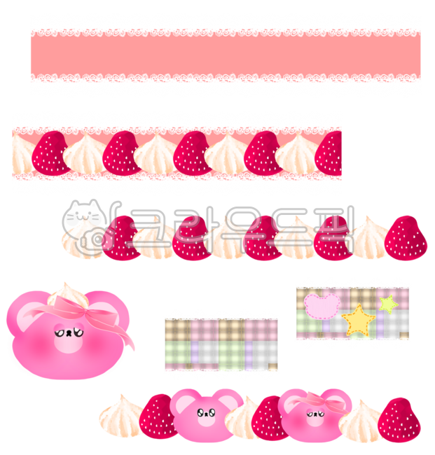 Dakku,Dakku stickers,Dakku png,Good Note png,Digital stickers,Polaroid decoration,Decoration source,Border decoration,Decoration decoration,Masking tape,Lace,Strawberry,Cream,Pink,Bear character,Diary decoration