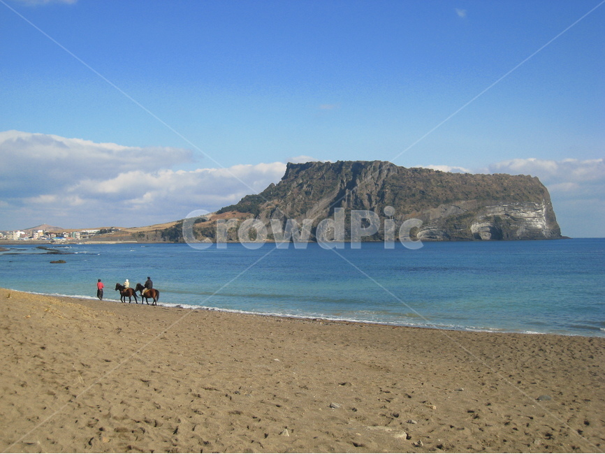 제주도,성산일출봉,바다,모래,하늘,jejuilsand,seongsansunrisepeak,sea,beach,sand,sky,blue,풍경,scenery,landscape,배경,background,말,사람,구름,horse,person,cloud,자연,풍경,nature,landscape,제주도,jeju,jeju island,동물,animal,포유류,mammal,사람들,대중,군중,other people,crowd,water,물,shoreline,해안선,promontory,곶,outdoors,옥외,land,땅,ocean,대양