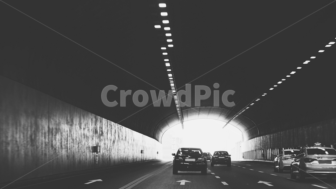 터널,흑백,분위기있는,자동차,tunnel,흑백,모노톤,monochrome,black and white