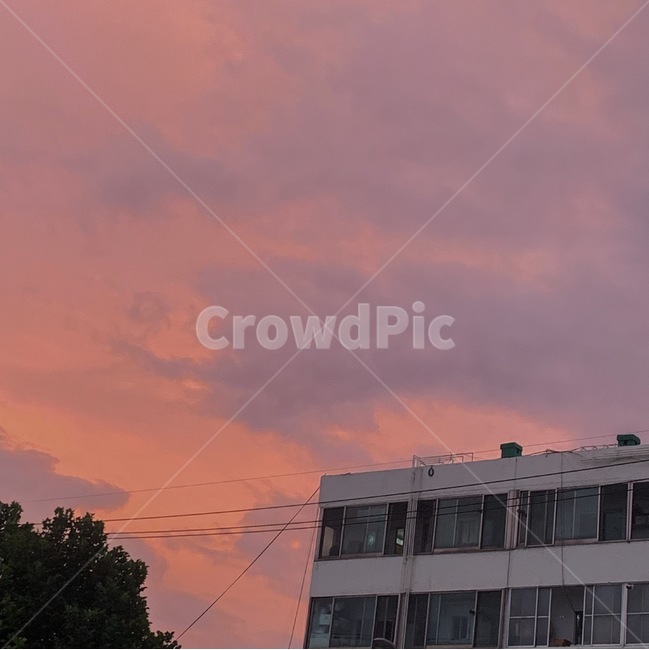 redsky,붉은하늘,건물,노을,자연