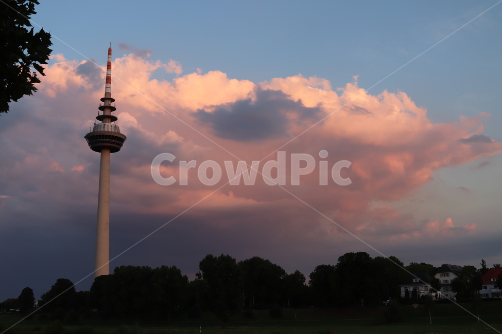 night view,cloud,building,tower,Mannheim