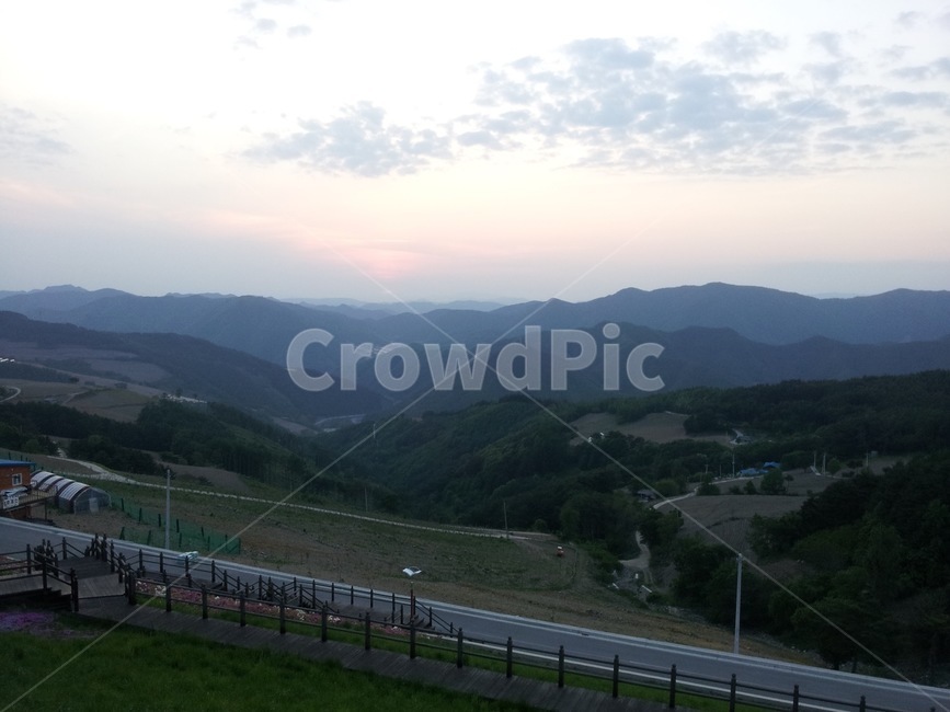 산,여름,아침,하늘,길