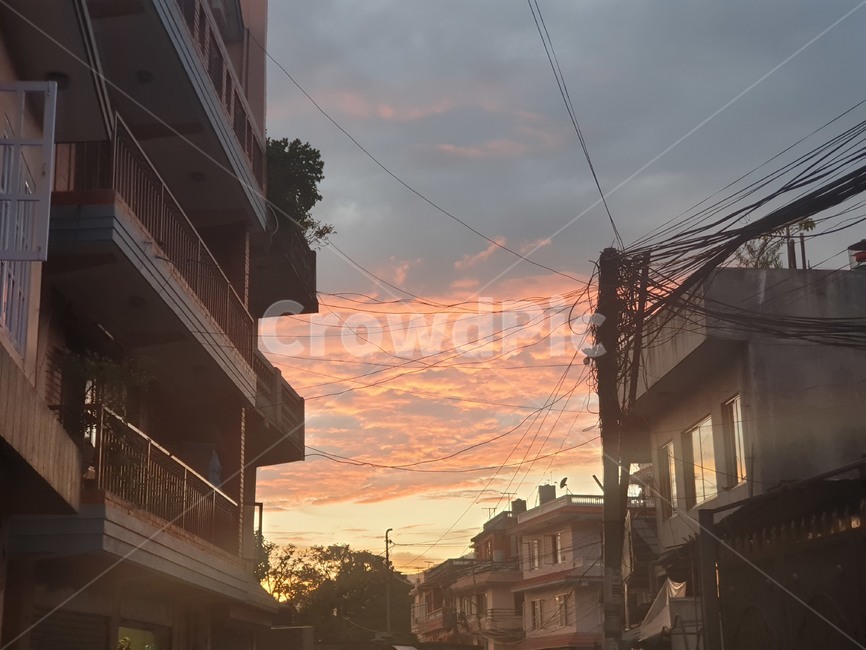 노을,하늘,불,붉은하늘,sky,저녁,노을하늘,네팔,저녁노을,구름,자연,nature,cloud,해외,외국,세계,foreign,oversea,world,건축물,건물외관,exterior,building,structure,architecture,construction