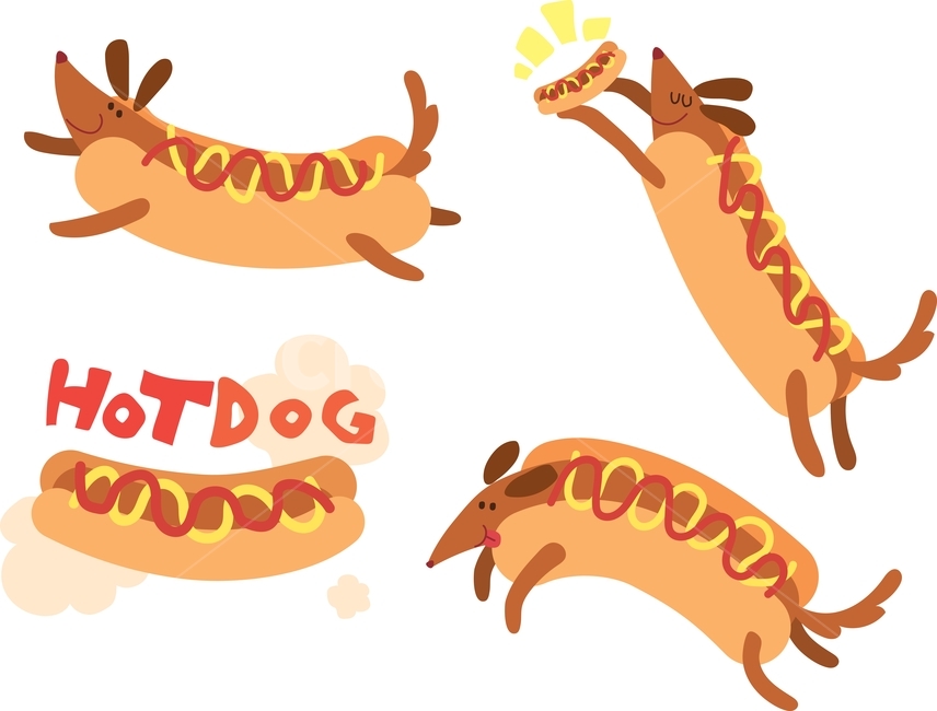 핫도그,강아지,개,동물,귀여운,텍스트,일러스트,벡터,음식,먹을것,간식,캐릭터,포즈,길거리음식,패스트푸드,정크푸드,케찹,양념,머스타드,그래픽,일러스트레이션,graphic,illustration
