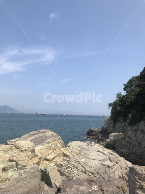 암벽,섬,바위,돌,바다,하늘,경치,여수