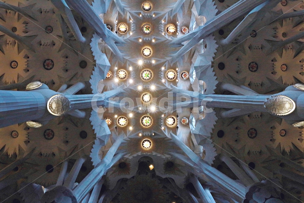 sagradafamilie,spain,roof,ceiling,Barcelona,Sagrada Familia,natural light,pattern,scenery,building,Spain,religion,Gaudis masterpiece,pillar,form,light,Gaudi,geometric,landmark,cathedral,landscape