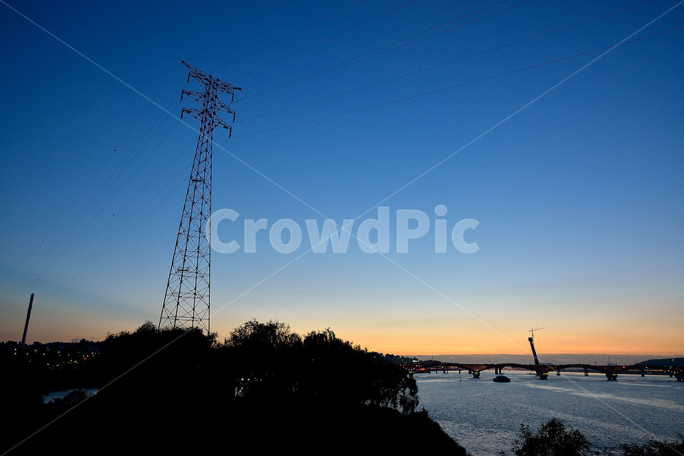 노을,한강,철탑,야경,풍경,산업,industry,industrial,에너지산업,energy industry,cable,케이블