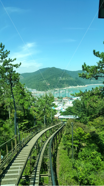 청산도,완도,케이블카,하늘,산,초록