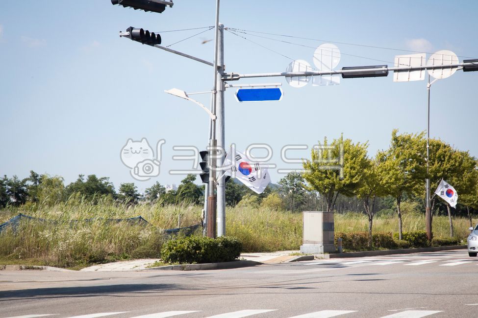 거리,국기,태극기,도로,자동차,신호등,깃대,경축,사괘,태극,문양,애국심,깃발,휘날리는,애국,한국,대한민국,바람,실외,풍경,배경,교통,교통수단,traffic,transportation