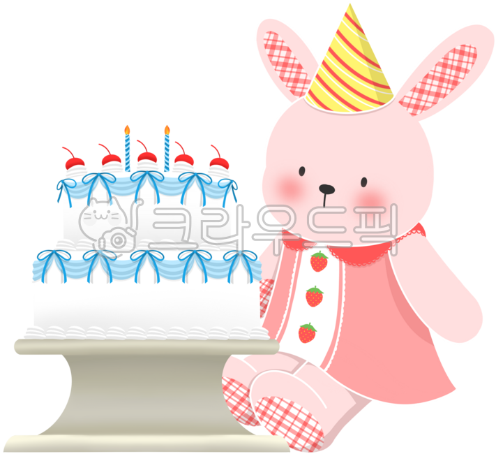 Rabbit,rabbit doll,conical hat,cherry,cherry cake,anniversary,event,plate,animal doll,check doll,cake,cake,bakery,bread,cafe