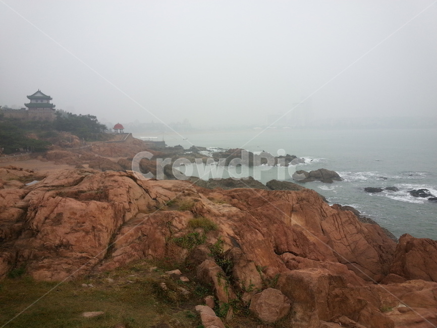 풍경,중국,바다,배경,칭다오