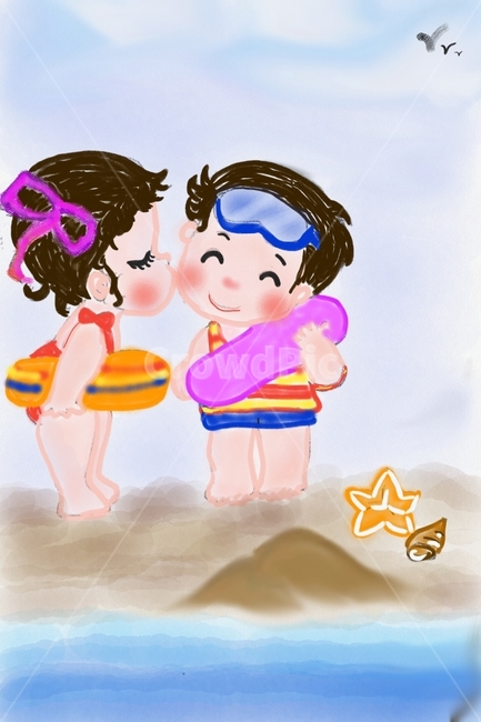 아기,커플,키스,해변,바닷가,소라,바다,수영,사랑,행복,couple,baby,sea,girl,boy,kiss,love,happy,seashore,swim