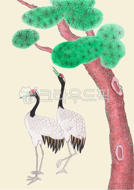 pine tree,Thanksgiving,holiday,newyear,New Year,bird,sight,color pencil,tradition,Chuseok,new year,crane,full moon,pinetree,Full moon of the first lunar month,New Years card,handwork,cartoon,nature,tree,folk tale,korean,korea,traditional,background,vintag