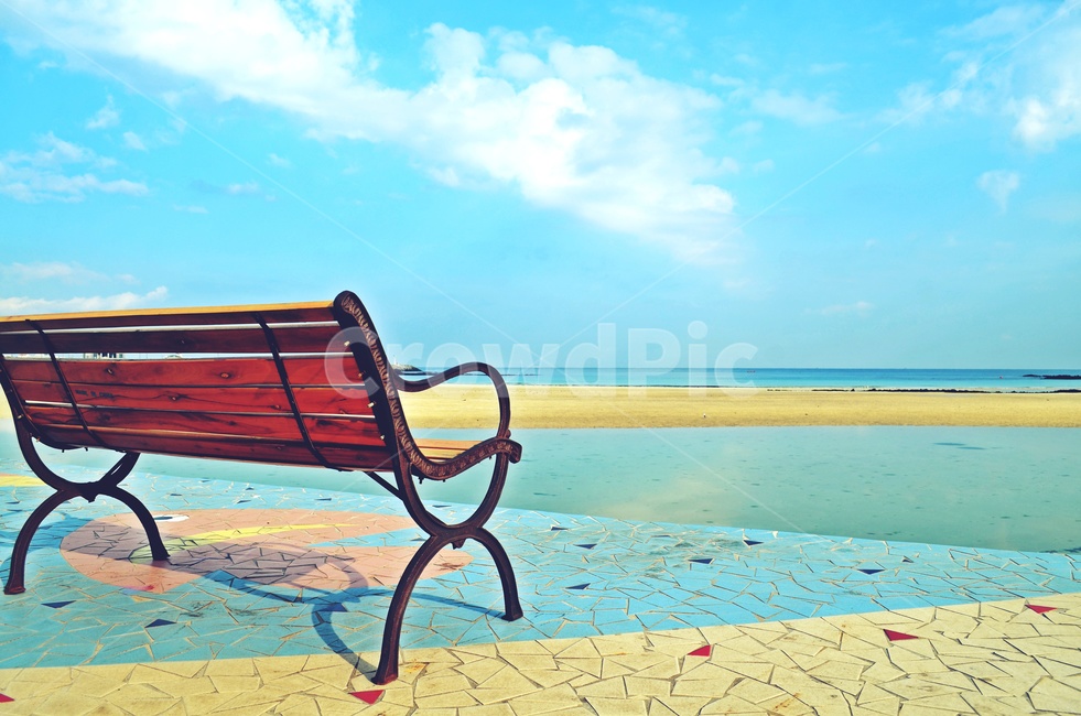 벤치,하늘,의자,바다,바닷가,해수욕장,자연,풍경,nature,landscape,해변,바다,beach,sea,감성,sensible,feeling,색깔,색상,색채,색감,color sense,color sensitivity,feeling of color,bench