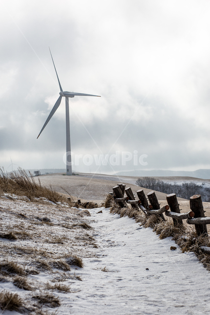 wind generator,line of vision,winter,Samyang Ranch,pasture,fence
