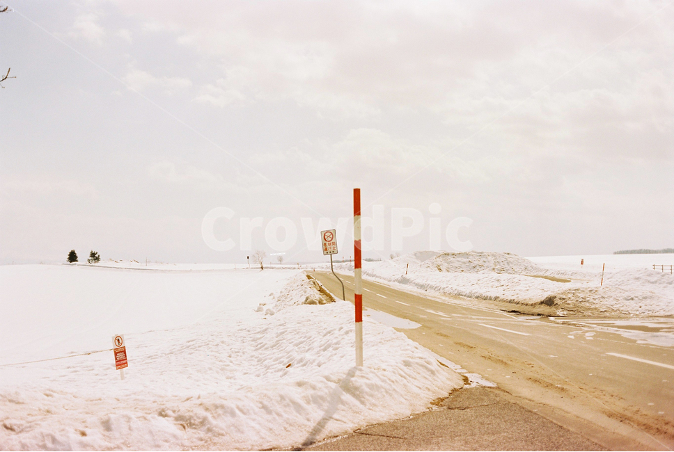 표지판,설원,쓸쓸,겨울,언덕,풍경,일본,후라노,비에이,snow,japan,landscape,자연,아침,눈,눈밭,아련