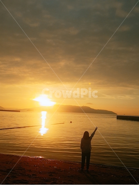 뒷모습,바다,노을,sunset,사람