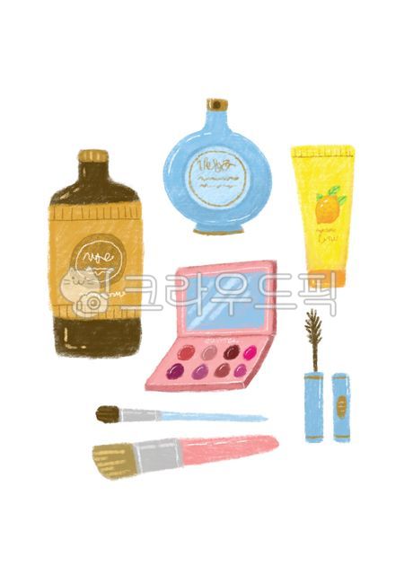 Cosmetics,hand drawing,colored pencil drawing,lotion,mascara,drawing,perfume,foam cleansing,brush,paintbrush,eye shadow,mirror