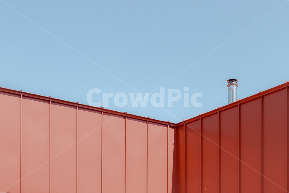 평면,건물,건축,굴뚝,철판,빨간,빨강,레드,flat,sky,하늘