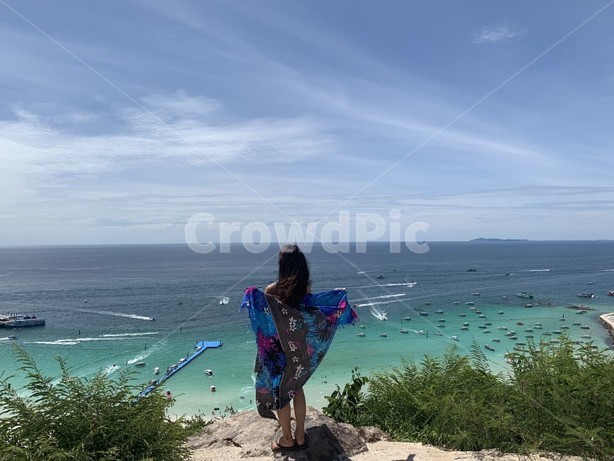 태국,코란섬,동남아,사람,바다,person,뒷모습,해안선,ocean,seaview,sea,여행,휴가,traveling,vacation,trip