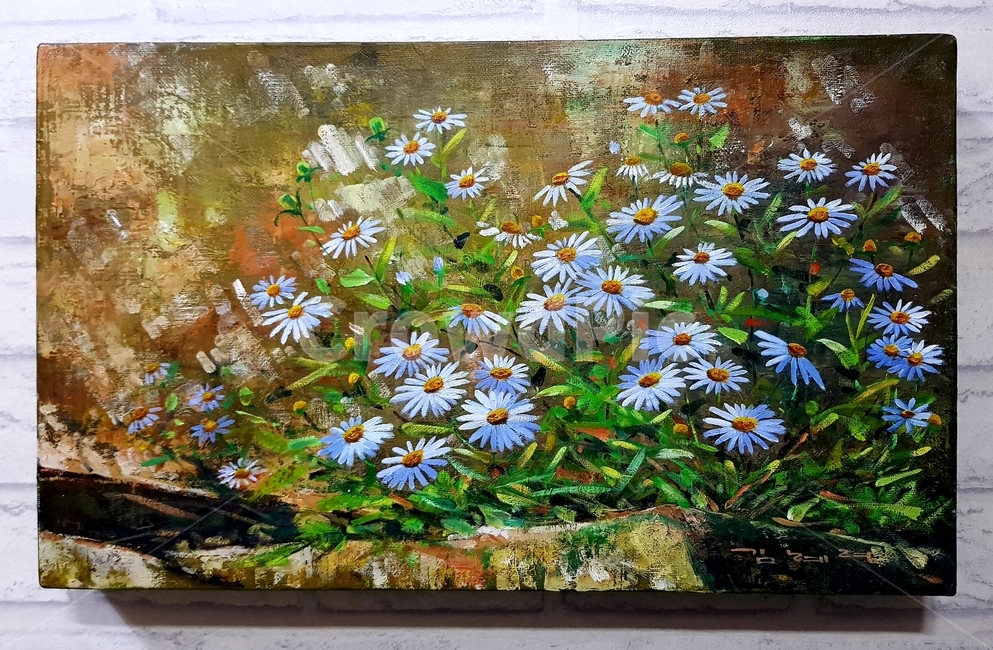 구절초,식물,유화,꽃,그림,미술