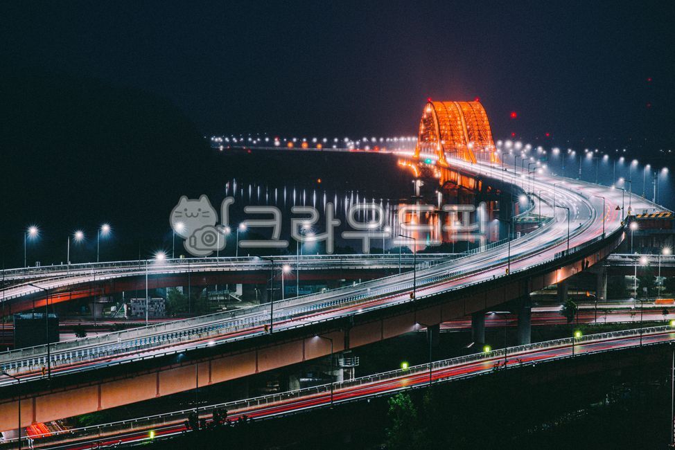 night view,Seoul,road,bridge,long exposure,Banghwa Bridge