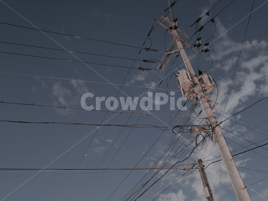 저녘,야경,전봇대,별,하늘,utility pole,전신주,cable,케이블