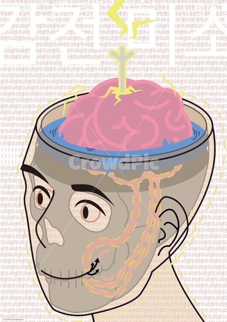 사람,뇌,감전,미소,억지웃음,해부,포스터,그래픽,일러스트레이션,graphic,illustration
