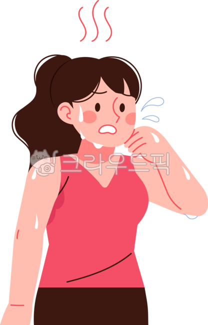 여자,여성,땀,땀흘리는,더위,무더위,더운,열기,스트레스,일사병,젖은,여름,열사병,탈진,온열질환,사람,인물,캐릭터,일러스트,png,탈수,목마른,갈증
