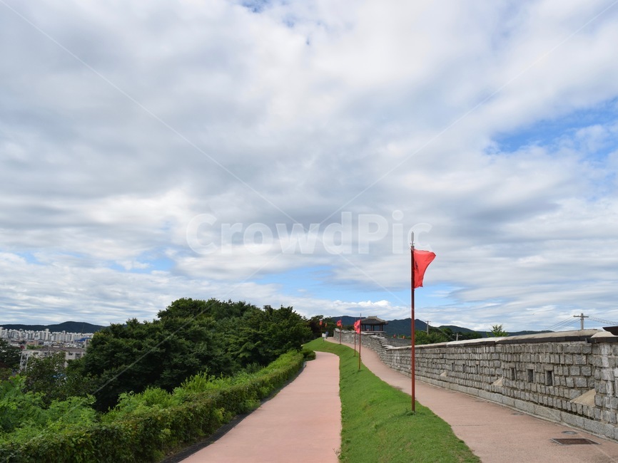 둘레길,성벽,화성,수원,깃발,하늘,walkway