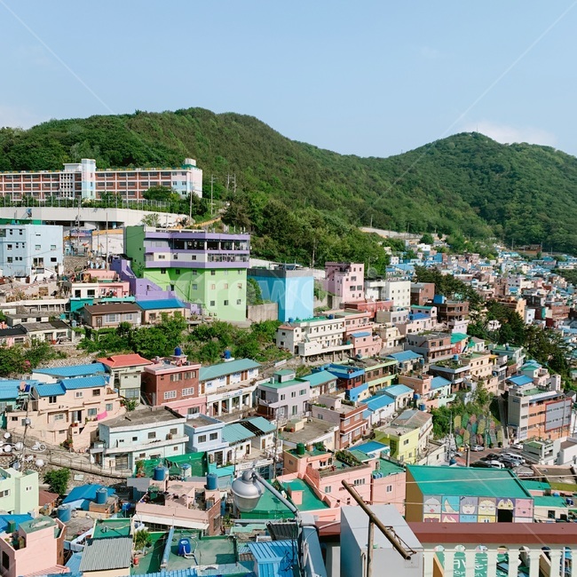 풍경,landscape,봄풍경,산,mountain,집들,houses,colorful