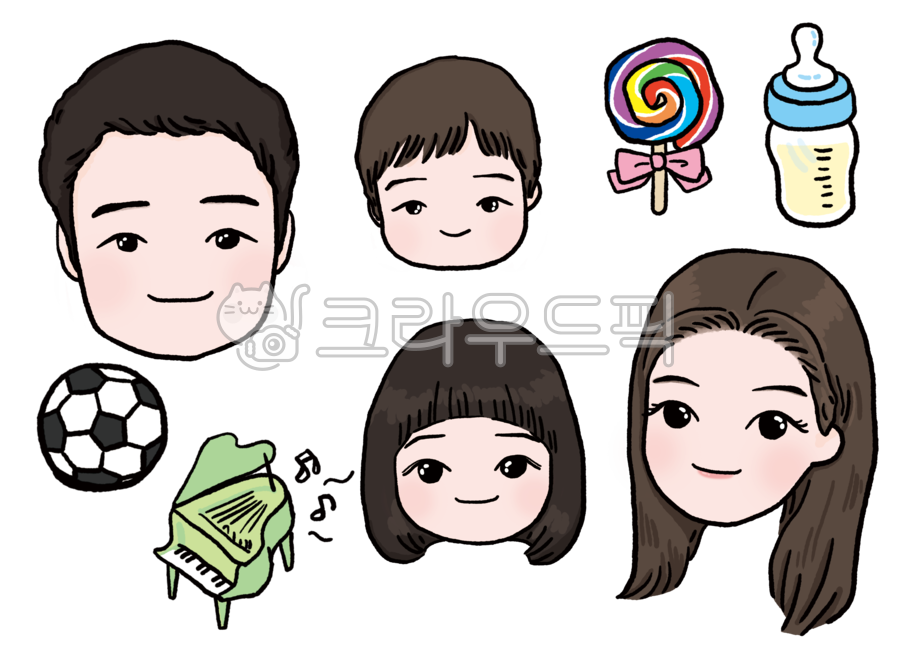 4인가족,가족,축구공,피아노,젖병,막대사탕,아들,딸,엄마,아빠,family,soccerball,piano,babybottle,son,daughter,mother,father,mom,dad