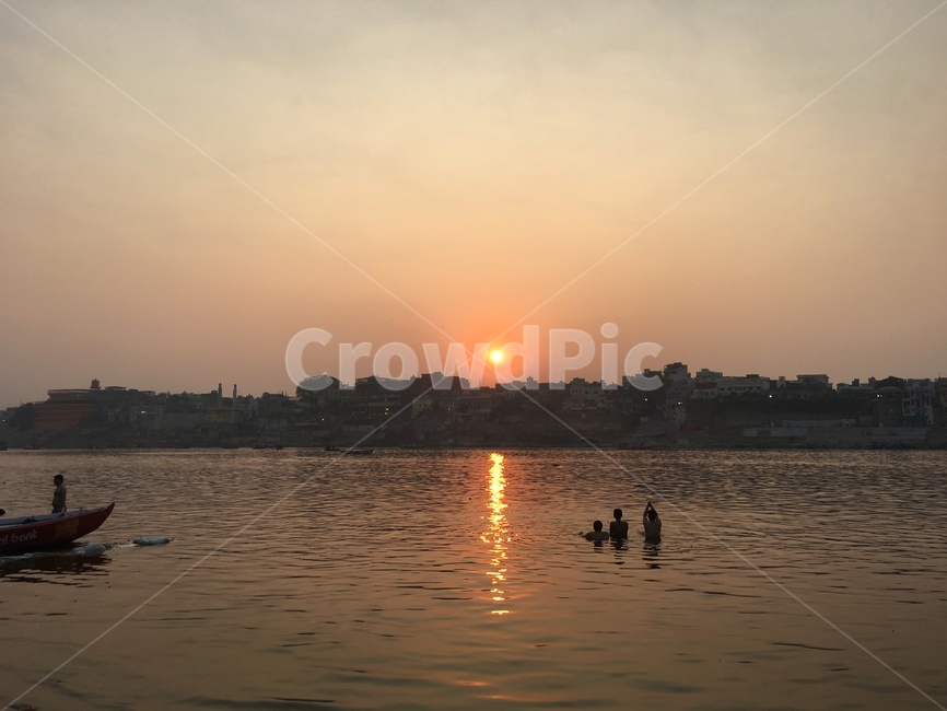 노을,기도,갠지스강,목욕,신성함,강,sunset
