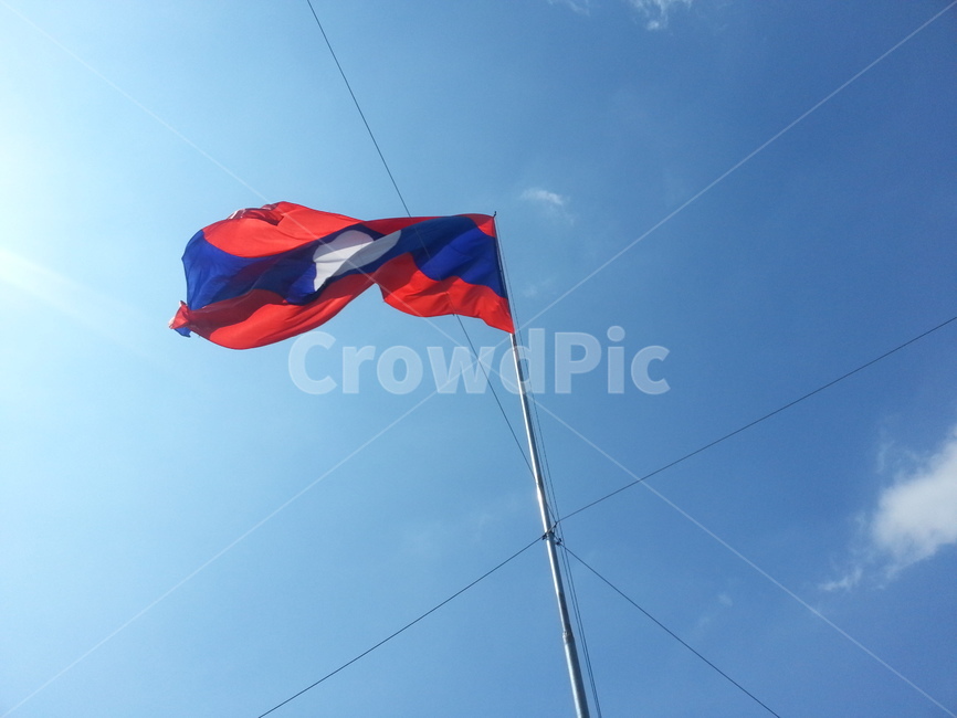 라오스,국기,맑은날씨,하늘,laos