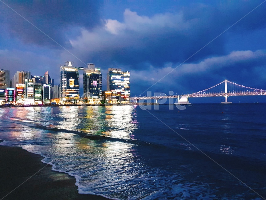 부산,광안리,바다,밤바다,광안대교