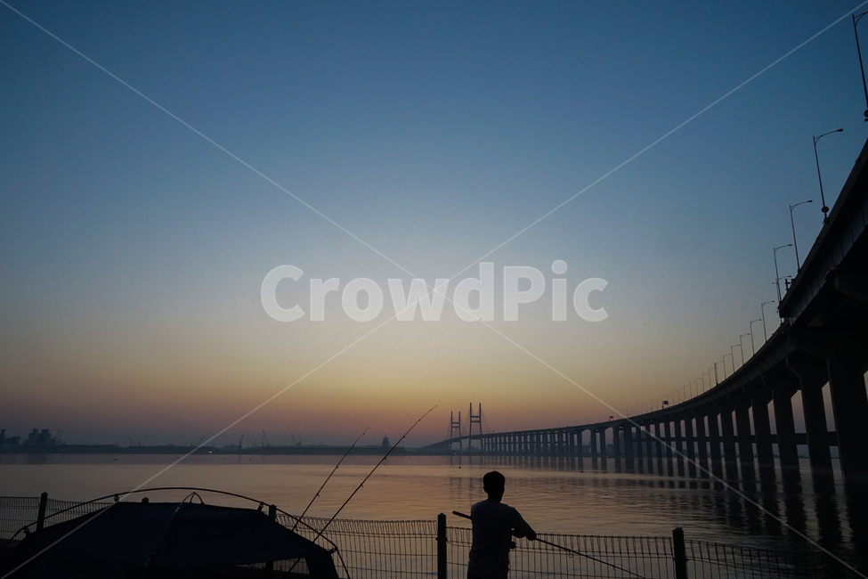 서해대교,여명,바다,낚시,남자,사람,태공,텐트,낚싯대,사람,인물,인간,human,person,스포츠,레저,운동,sports,leisure,exercise