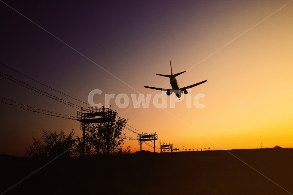 비행,착륙,공항,노을,비행기,실루엣,그림자,silhouette,shadow,교통,교통수단,traffic,transportation