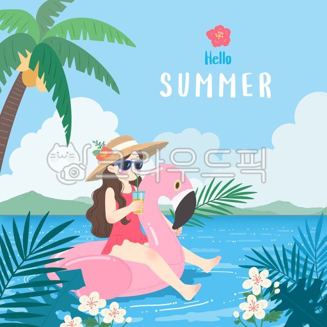 여름,바캉스,해변,플라밍고튜브,휴가,휴식,열대식물,트로피컬,여름이미지,이벤트,광고,프로모션,시즌,홍보,팝업,베너,자연,꽃,여름풍경,구름,바다,수영복,선글라스,여자,summer,vegetation,초목,girl,beach,여름휴가,물놀이,일러스트