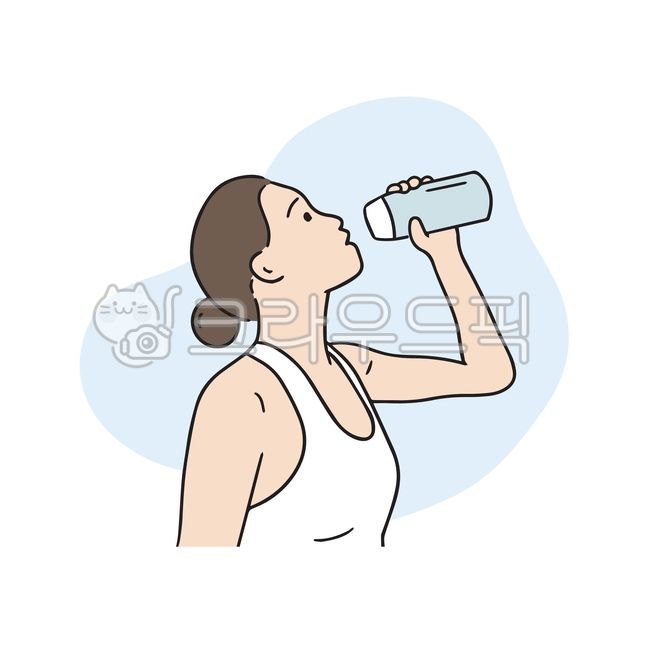 운동,물마시는,여자,다이어트,인물,일러스트,땀,워터,건강,헬스,더운,갈증,수분충전,물병,음료,페트병,마시다