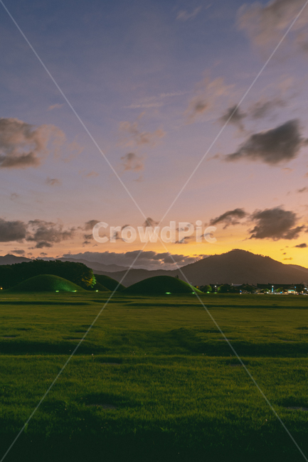 경주,왕릉,일몰,sunset,노을,하늘,sky,field,들,outdoors,옥외
